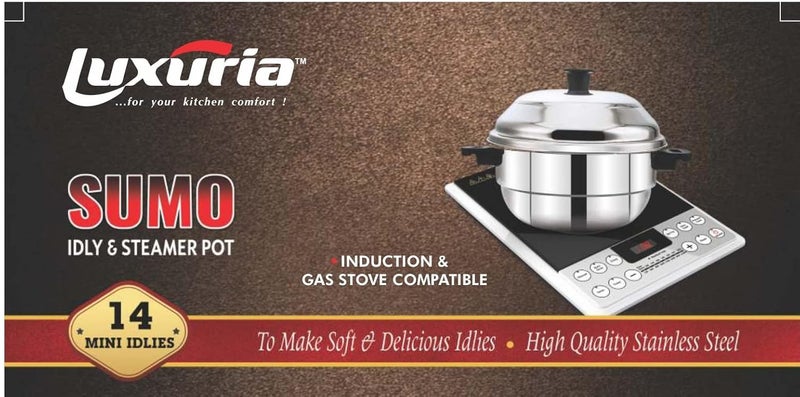 Luxuria Sumo 12 Stainless Steel Induction Idly Cooker 3 Plates 12 Idlis Silver - Image 3