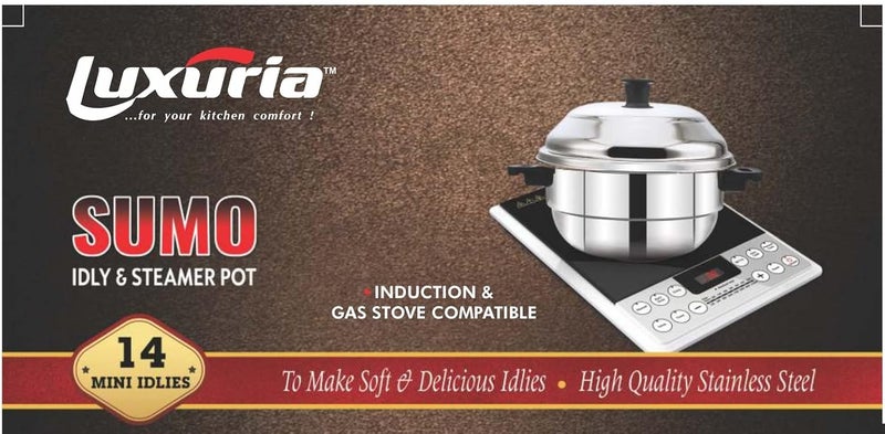Luxuria Sumo 12 Stainless Steel Induction Idly Cooker 3 Plates 12 Idlis Silver - Image 4