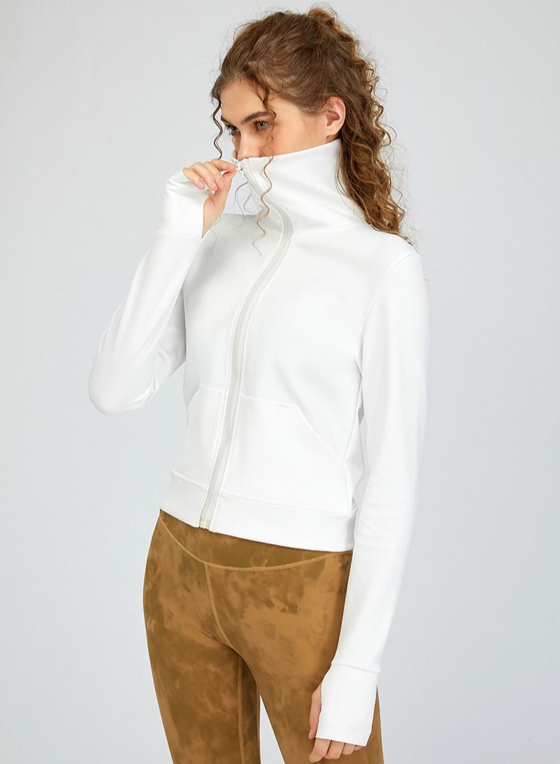 Loquat Autumn winter new fitness sports high collar yoga wear women thumb sleeve zipper quick dry loose long sleeve coat  - Image 1