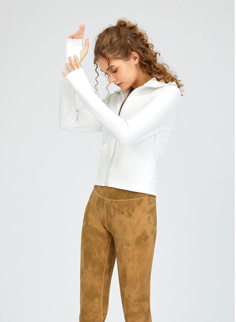 Loquat Autumn winter new fitness sports high collar yoga wear women thumb sleeve zipper quick dry loose long sleeve coat  - Image 3