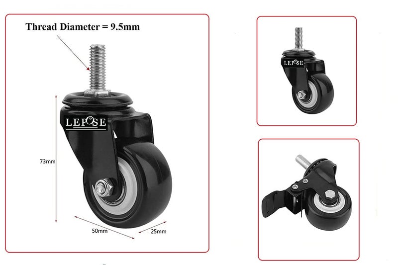 LEPOSE عجلات دوارة ثقيلة 2" نوع برغي / 2 مع فرامل و 2 بدون / عجلات دوارة من المطاط الناعم بزاوية 360 درجة مجموعة من 4. - Image 1