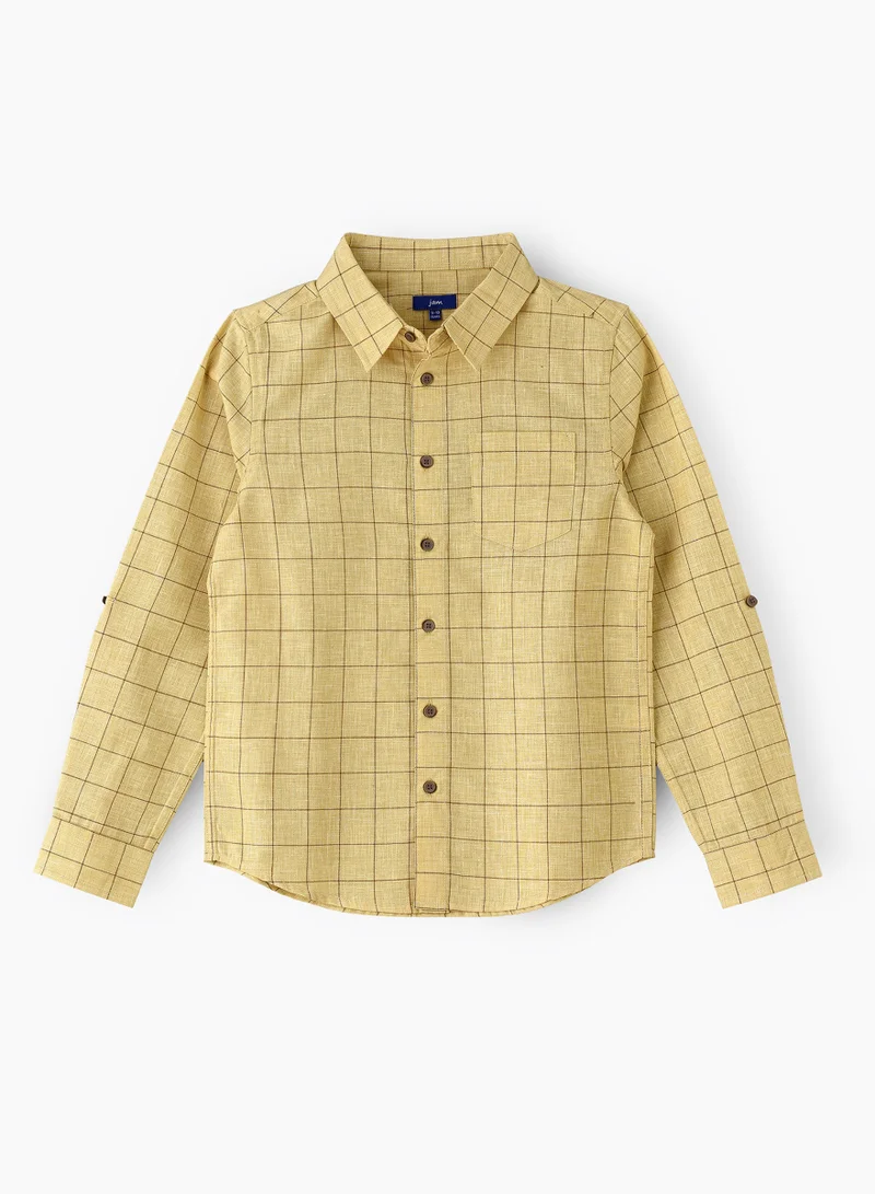 JAM Boys' Yellow Checked Cotton Long Sleeve Shirt