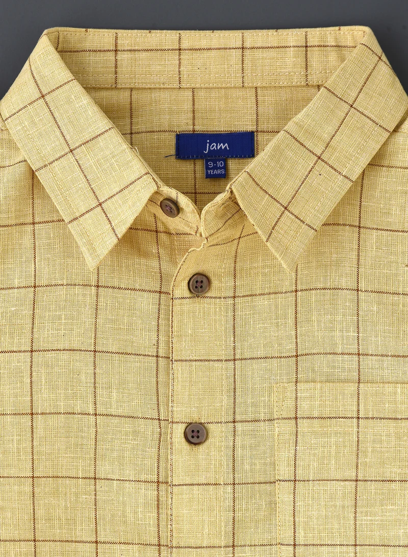 JAM Boys' Yellow Checked Cotton Long Sleeve Shirt