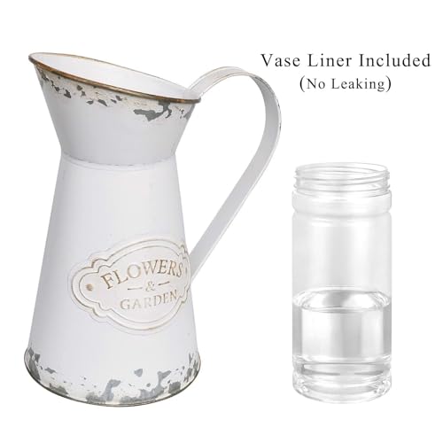 APSOONSELL Rustic Shabby Chic Vase Small Metal Vase Vintage Milk Jug Mini Pitcher Decorative Flower Vase Farmhouse Decor for Home, Kitchen, Bathroom - Image 3