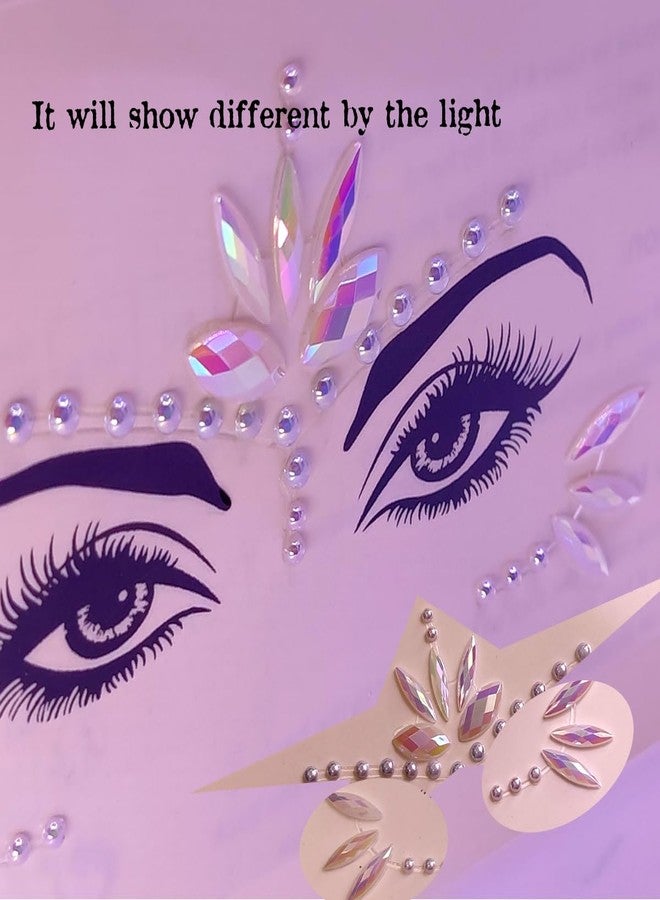 WUIOS Face Gems for Women - Self Adhesive Rhinestone Face Jewels, Festival & Rave Makeup Stickers, Mermaid Crystal Face Gems for Party, Halloween & Cosplay (Pearl) - Image 3