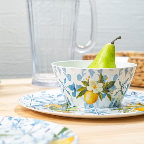 Bzyoo 12-Piece Melamine Dinnerware Set - Lemon Tiles | Lightweight, Durable, BPA-Free | Dishwasher Safe Dish Set for Indoor & Outdoor Use - Perfect for Camping, BBQs - Image 4