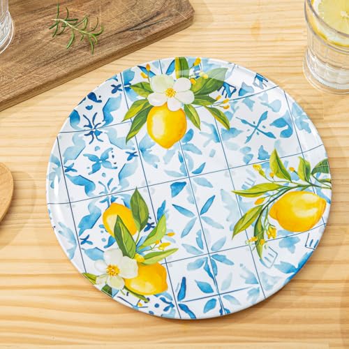 Bzyoo 12-Piece Melamine Dinnerware Set - Lemon Tiles | Lightweight, Durable, BPA-Free | Dishwasher Safe Dish Set for Indoor & Outdoor Use - Perfect for Camping, BBQs - Image 5