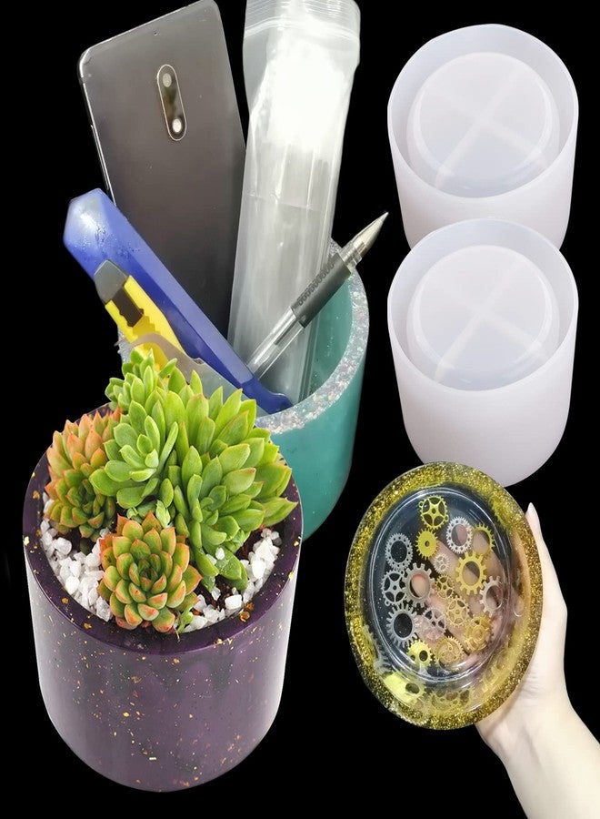 Wehous 2PCS Large Concrete Plant Mold, 3.93" Internal Diameter Planter Silicone Mould, Cylinder Resin Mold for DIY Crafts Succulent Flower Pots Jewelry Trinkets Candle Holder Organizer - Image 1