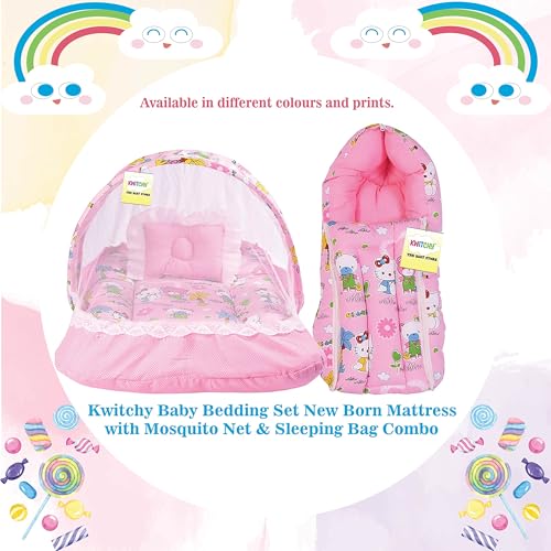 Kwitchy Baby Bed New Born Baby Bedding Set | Mattress | Mosquito Net | Carry | Cotton | Infants Beds | Products All | Gift Combo | Essentials (0-6 Months) - Image 3