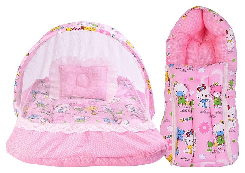 Kwitchy Baby Bed New Born Baby Bedding Set | Mattress | Mosquito Net | Carry | Cotton | Infants Beds | Products All | Gift Combo | Essentials (0-6 Months) - Image 1