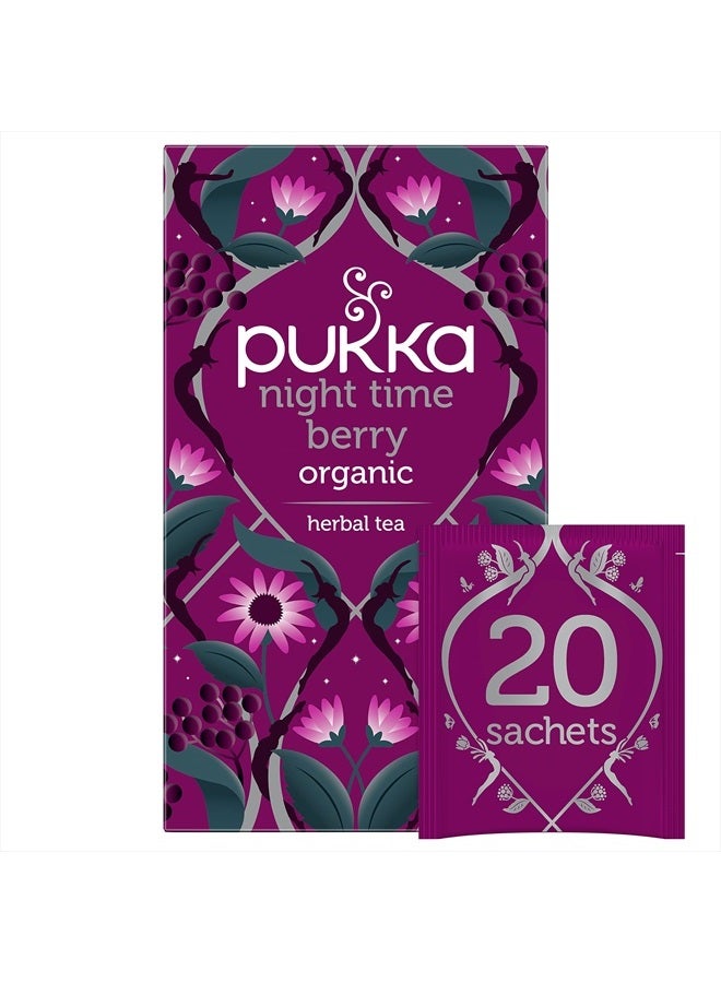 Pukka Organic Night Time Berry Herbal Tea with Chamomile, Echinacea, and Elderberry, Caffeine Free, 20 Total Tea Bags - Image 1