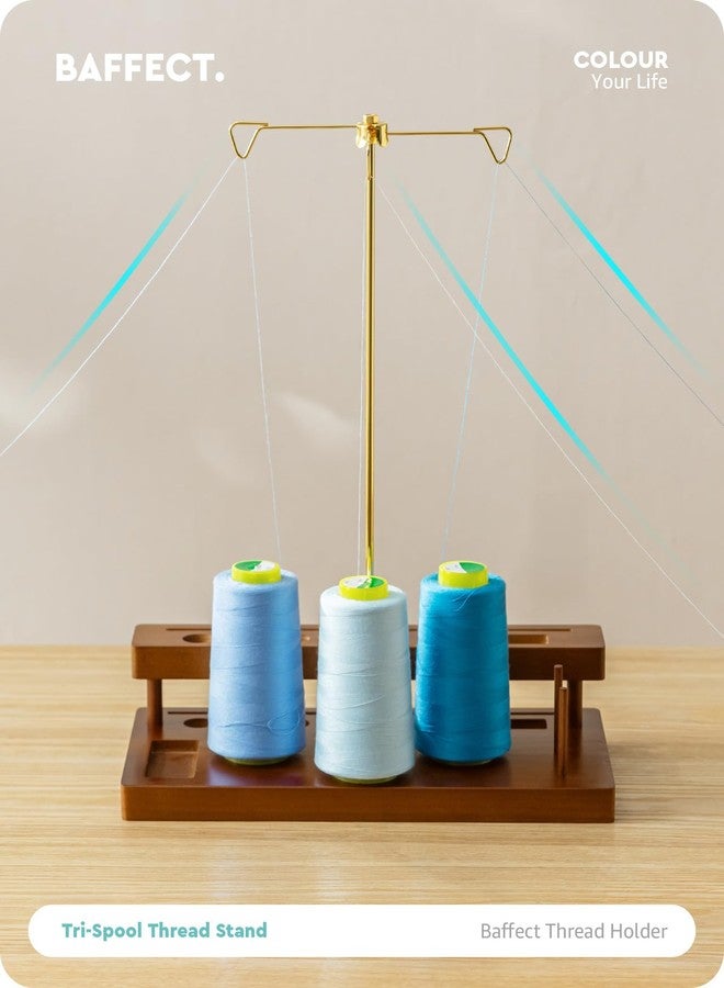 Baffect Thread Spool Holder With Sewing Organizer, 3 Spools Holder For Home Sewing Machines, Wooden Craft and Quilting Supplies Organizer With Gold Metal Thread Stand, Ideal For Quilters - Image 3