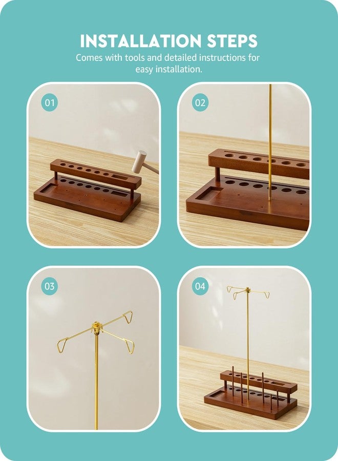 Baffect Thread Spool Holder With Sewing Organizer, 3 Spools Holder For Home Sewing Machines, Wooden Craft and Quilting Supplies Organizer With Gold Metal Thread Stand, Ideal For Quilters - Image 5