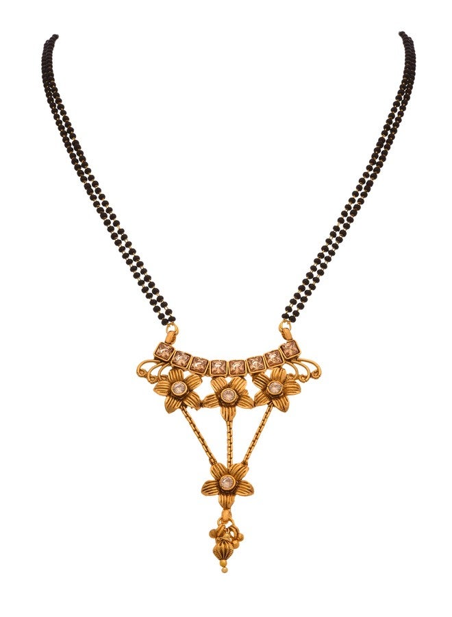 JFL - Jewellery for Less One Gram Gold Plated Diamond Design Mangalsutra Set With Black Beaded Chain For Women,Valentine - Image 1