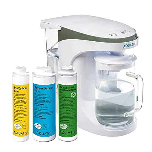 AquaTru Carafe Alkaline Mineral Boost | Countertop Water Purifier for PFOA, PFOS & Other Contaminants Exclusive 4-Stage Ultra Reverse Osmosis Technology (No Plumbing/Installation Required) BPA Free