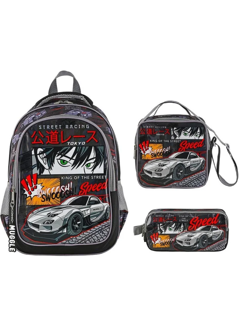 muggle MU-9136 Street Racing Primary School Bag + Lunch Box + Pencil Case
