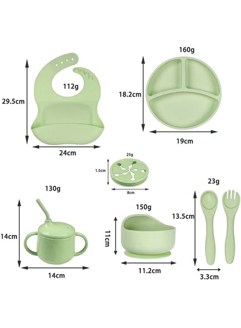 توبيتش 7 قطعة مجموعة تغذية الطفل - طبق طفل سلينيكي بمقبس، أدوات أكل آمنة ملعقة ومئزر وكوب لتغذية الطفل ذاتيًا - Image 2