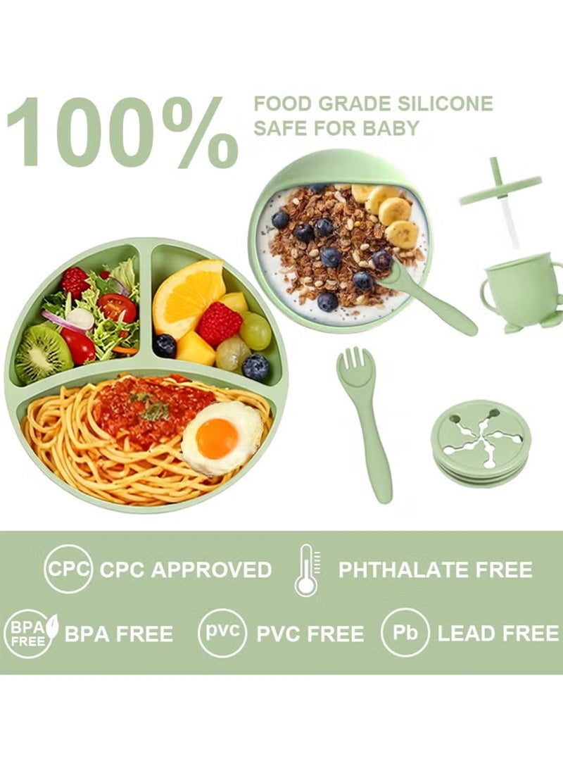 توبيتش 7 قطعة مجموعة تغذية الطفل - طبق طفل سلينيكي بمقبس، أدوات أكل آمنة ملعقة ومئزر وكوب لتغذية الطفل ذاتيًا - Image 3