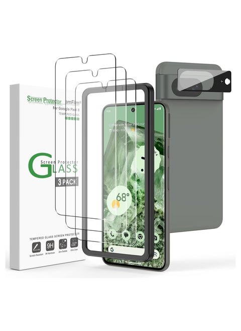 amFilm 3+1 Pack for Google Pixel 8 Screen Protector 6.2" Tempered Glass, Ultrasonic Fingerprint Compatible, with Easy Installation Frame, Anti Scratch, Bubble Free, Case Friendly, Upgrade Version