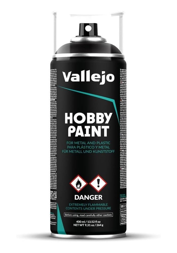 Vallejo Hobby Paint Spray Primer - Premium Black for Metal and Plastic Miniatures, 400ml - Image 1