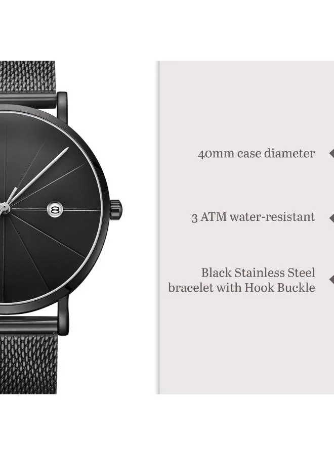 Kenneth Scott Black Men's Stainless Steel Analog Watch K22013-BMBB - 40 mm for Men | Best Price UAE