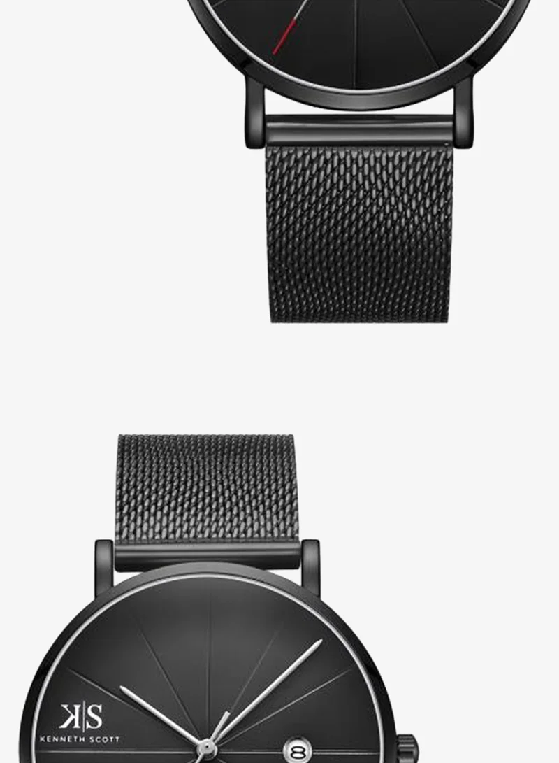 Kenneth Scott Black Men's Stainless Steel Analog Watch K22013-BMBB - 40 mm for Men | Best Price UAE