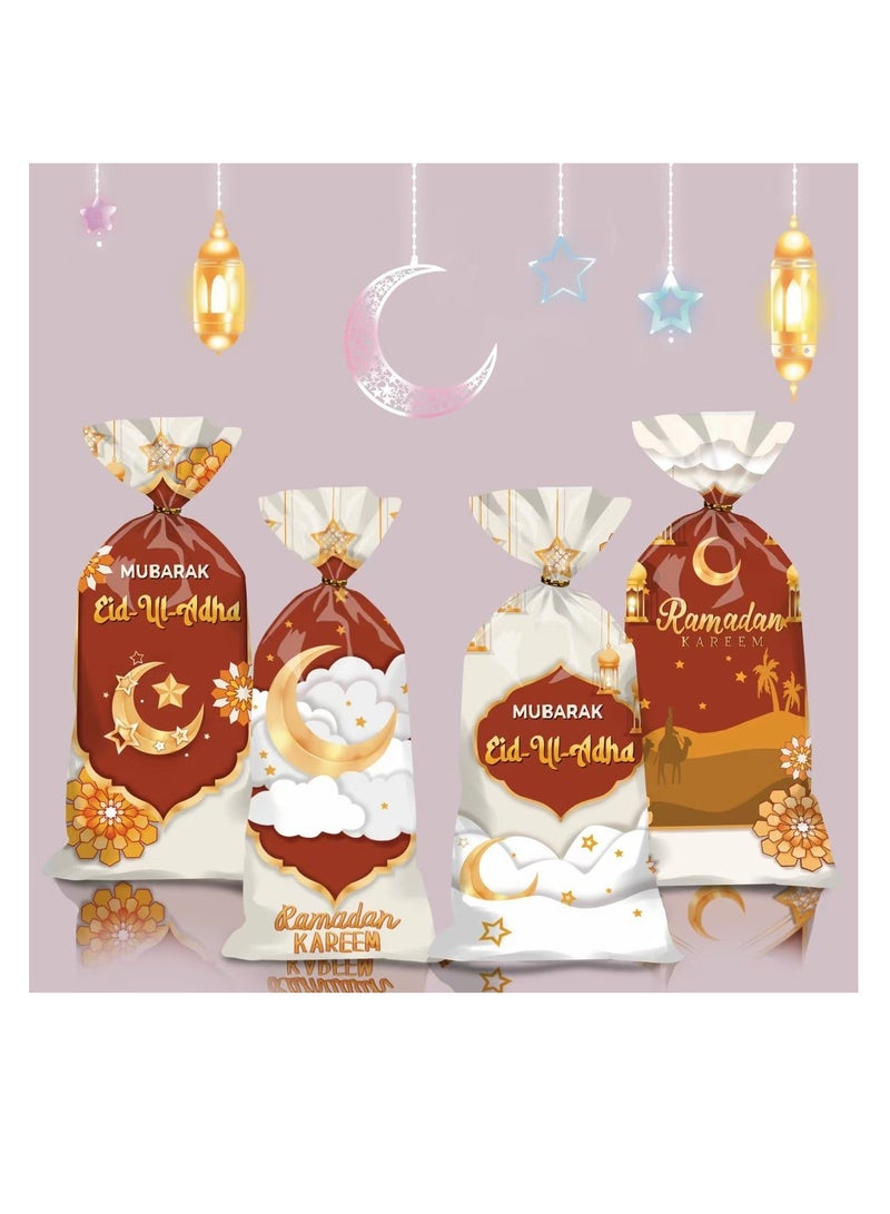 60 PCS Eid Mubarak Cellophane Bags Muslim Ramadan Cello Bags Castle Moon Goody Bag with Twist Ties Eid Mubarak Candy Bags Green Blue Treat Gift Bag for Muslim Festival Eid Party Favor - Image 1
