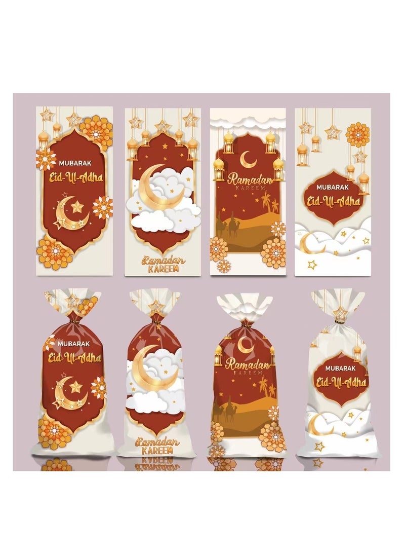 60 PCS Eid Mubarak Cellophane Bags Muslim Ramadan Cello Bags Castle Moon Goody Bag with Twist Ties Eid Mubarak Candy Bags Green Blue Treat Gift Bag for Muslim Festival Eid Party Favor - Image 2