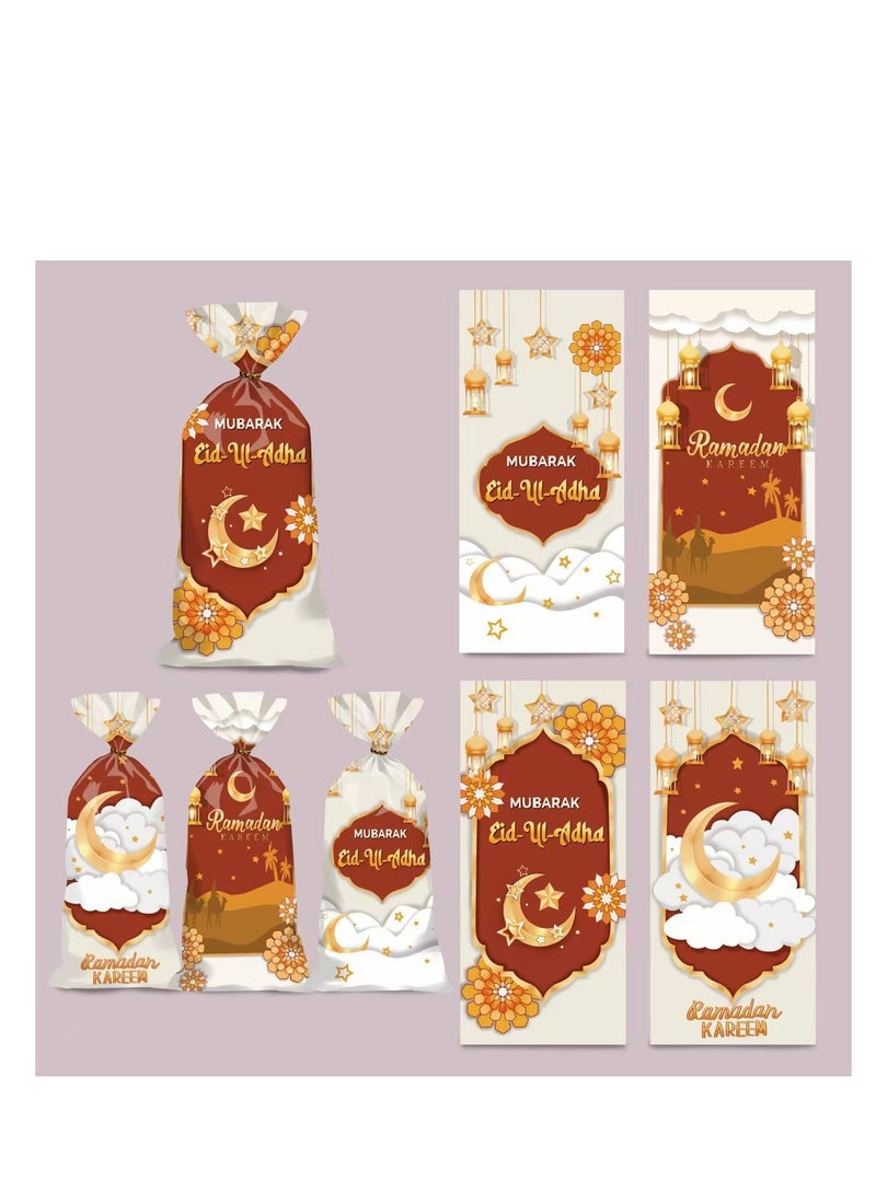 60 PCS Eid Mubarak Cellophane Bags Muslim Ramadan Cello Bags Castle Moon Goody Bag with Twist Ties Eid Mubarak Candy Bags Green Blue Treat Gift Bag for Muslim Festival Eid Party Favor - Image 4