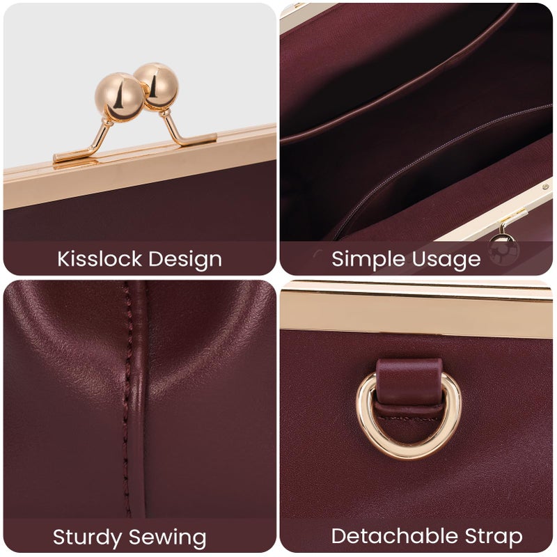 CATSEA Large Women's Kiss Lock Bag PU Medium Top Handle Handbags Kiss Clasp Shoulder Bags Tote Purse Messenger Clutch - Image 4