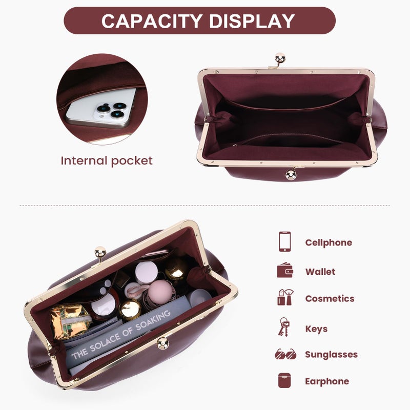 CATSEA Large Women's Kiss Lock Bag PU Medium Top Handle Handbags Kiss Clasp Shoulder Bags Tote Purse Messenger Clutch - Image 5