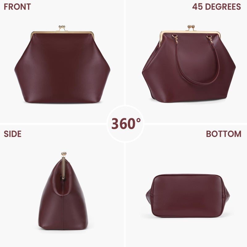 CATSEA Large Women's Kiss Lock Bag PU Medium Top Handle Handbags Kiss Clasp Shoulder Bags Tote Purse Messenger Clutch - Image 3