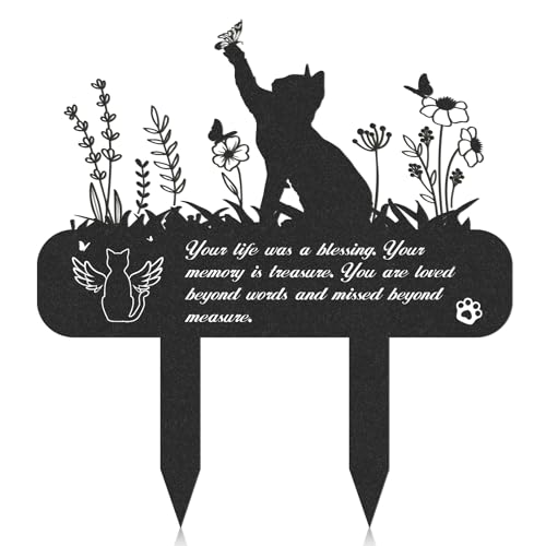 Rngmsi Pet Grave Markers Metal Cat Memorial Plaque Waterproof Cemetery Stakes Pet Headstone 134 x 12 in - Image 1