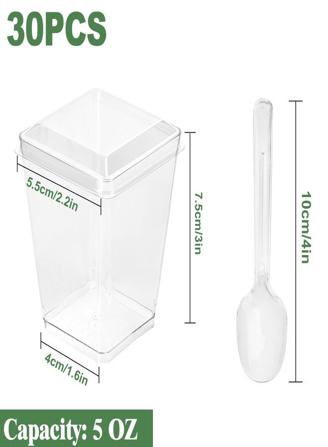YOIYINI 30 Pack 5oz Dessert Cups with Lids and Spoons,Yogurt Parfait Cup with Lids,Plastic Dessert Containers with Lid,Mini Parfait Shooter Cups for Pudding,Yogurt,Appetizer,Ice Cream - Image 2