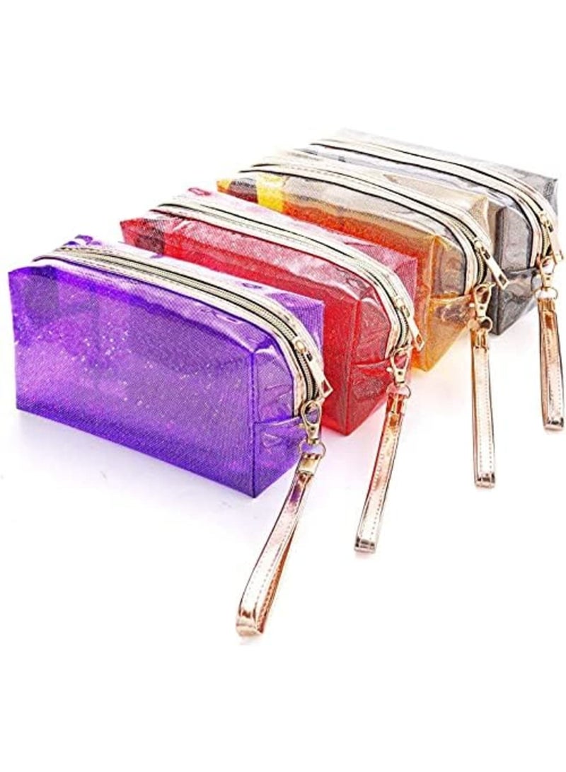Luckam 4Pcs Waterproof Cosmetic Bags PVC Transparent Zippered Toiletry Bag with Handle Strap Portable Clear Makeup Bag Pouch for Bathroom, Vacation and Organizing (1) - Image 1