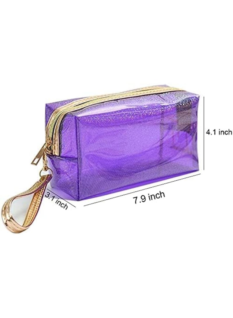 Luckam 4Pcs Waterproof Cosmetic Bags PVC Transparent Zippered Toiletry Bag with Handle Strap Portable Clear Makeup Bag Pouch for Bathroom, Vacation and Organizing (1) - Image 2