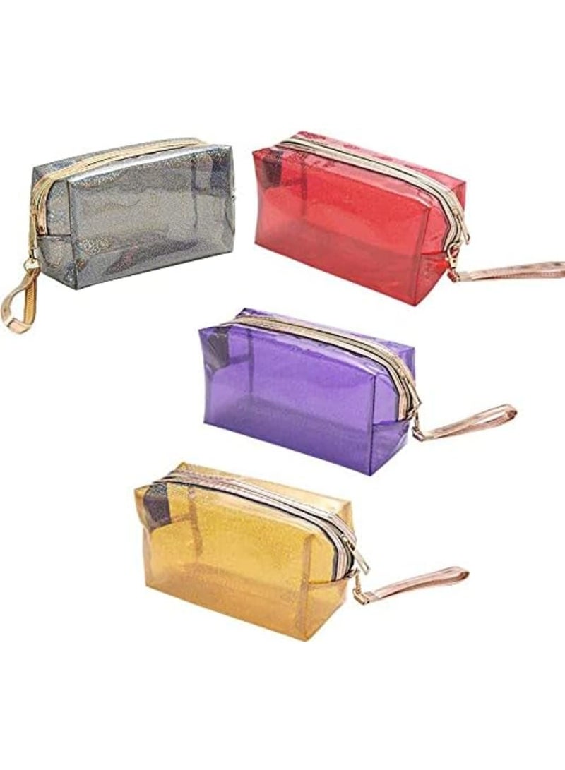 Luckam 4Pcs Waterproof Cosmetic Bags PVC Transparent Zippered Toiletry Bag with Handle Strap Portable Clear Makeup Bag Pouch for Bathroom, Vacation and Organizing (1) - Image 4