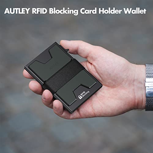 AUTLEY Slim Card Holder, Minimalist Pop Up Wallet for Men, RFID Blocking Mens Wallet with Cash Band (Black) - Image 2