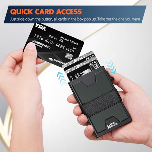 AUTLEY Slim Card Holder, Minimalist Pop Up Wallet for Men, RFID Blocking Mens Wallet with Cash Band (Black) - Image 5