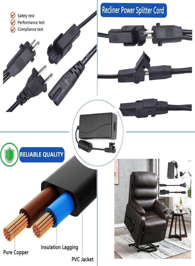 Ousaly Dual Motor Power Kit - Universally Power Cord for Recliner Chair - 2-Pin 29V2A Adapter with Extension L and Y Splitter Extension Cord Shape Cable Cord for Lift Chair, Recliner Sofa, Recliner Couch - Image 5