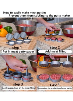 SYOSI Small Meat Patty Press Maker, (Three 2.5-inch molds) Three Patty Meat Press Triple Burger Patty Press Triple Patty Burger Press Tool Homemade Burger Patty Press for Mini Burger,Barbecue,Picnic,Camping  - Image 3