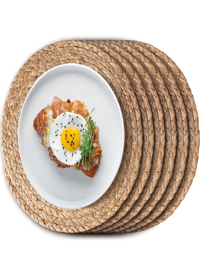 Aofmee 12 inch Round Woven Placemats Set of 6, Boho Rattan Place Mats, Natural Water Hyacinth Table Placemats, Farmhouse Weave Table Mats, Rustic Braided Wicker Charger Plates for Dining Table Decor - Image 1