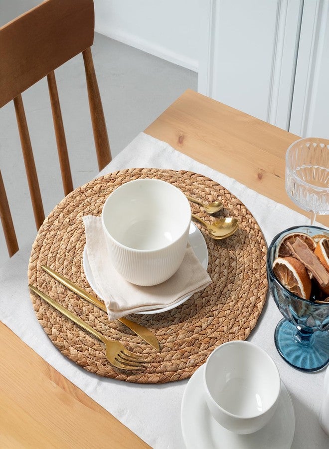 Aofmee 12 inch Round Woven Placemats Set of 6, Boho Rattan Place Mats, Natural Water Hyacinth Table Placemats, Farmhouse Weave Table Mats, Rustic Braided Wicker Charger Plates for Dining Table Decor - Image 5