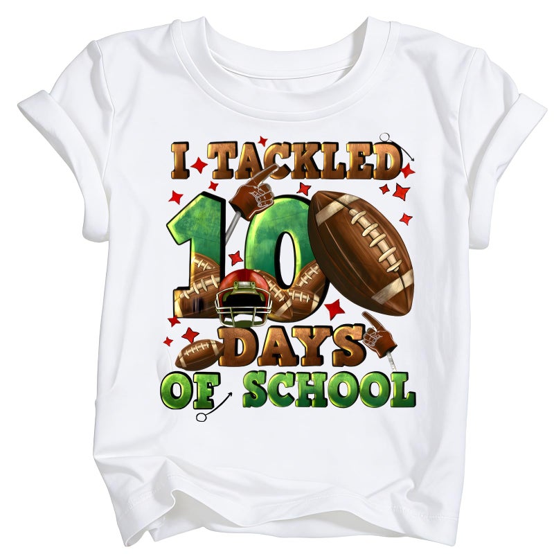 YWAGK Boys 100 Days of School Shirt Kids 100th Day of School T-Shirts Toddler Football Graphic Tops White (3-4 Years) - Image 1