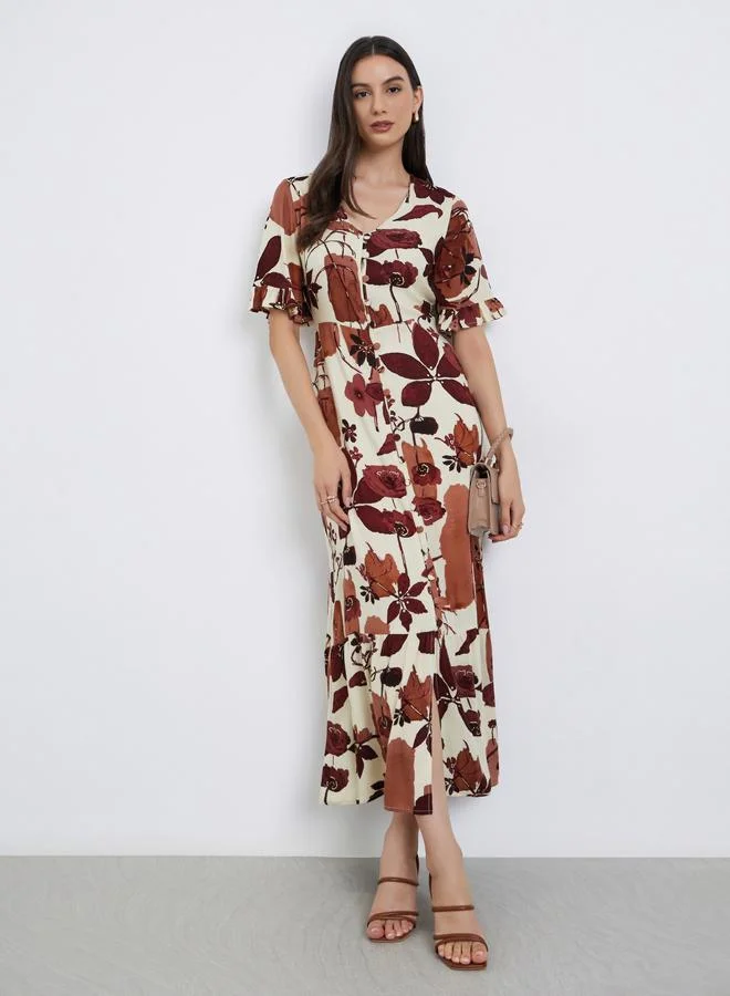 Floral Print A-Line Maxi Dress