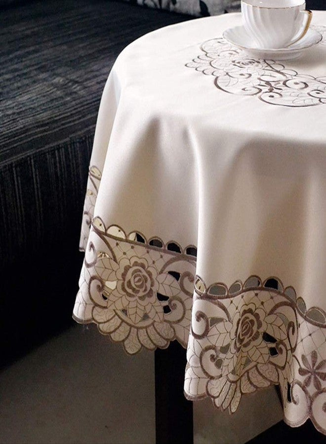 AMZALI Round Table Cloth Flower Lace Tablecloth Wrinkle Free & Stain Resistant Fabric Tablecloths Table Cover for Kitchen Dinner Outdoor and Indoor (Round 90 inch) - Image 1