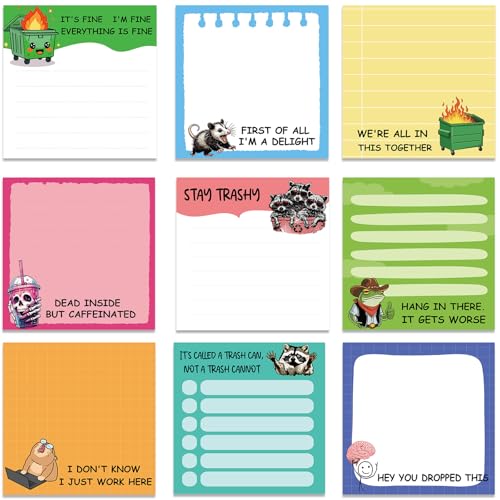 INCOK Funny Sticky Notes for Work - 9 PCS Novelty Memo Note Pads, Sarcastic Self Adhesive Notepads, Fun School Office Supplies for Coworker Teacher Students - Image 1