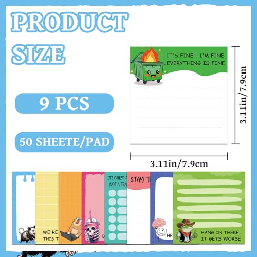 INCOK Funny Sticky Notes for Work - 9 PCS Novelty Memo Note Pads, Sarcastic Self Adhesive Notepads, Fun School Office Supplies for Coworker Teacher Students - Image 5