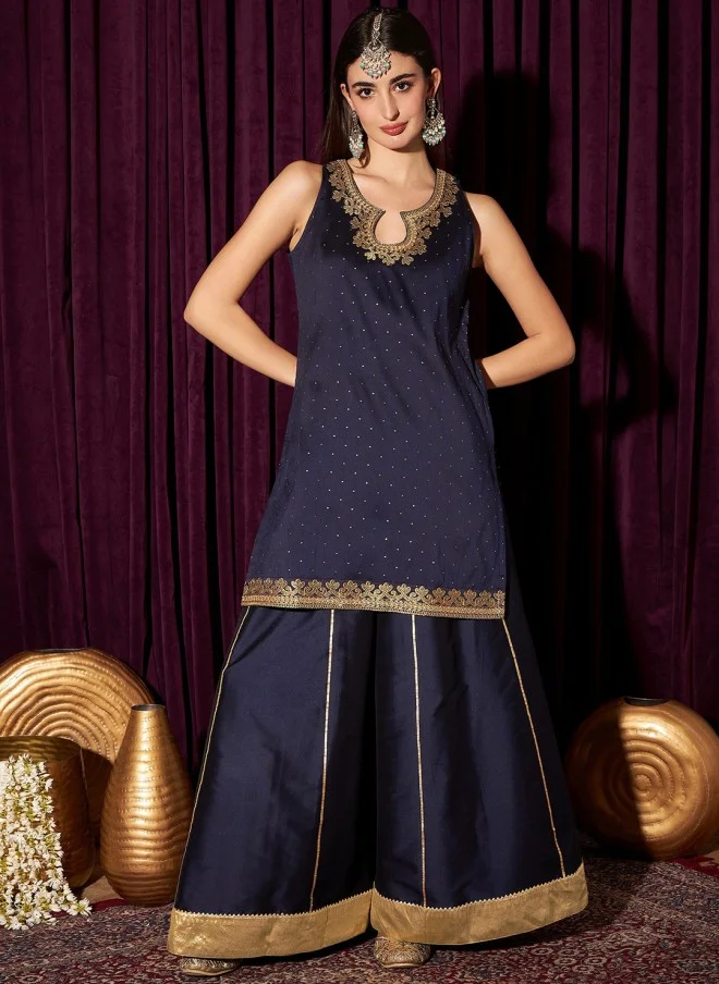 Indo Street Floral Embroidered Gotta Patti Kurta with Sharara for Women