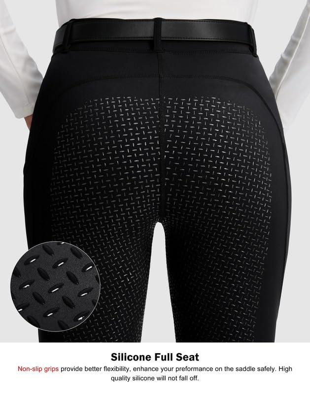 SANTINY Women's Horse Riding Pants Zipper Pockets Silicone Full-Seat Breeches Equestrian Schooling Tights for Women (Black_XS) - Image 3